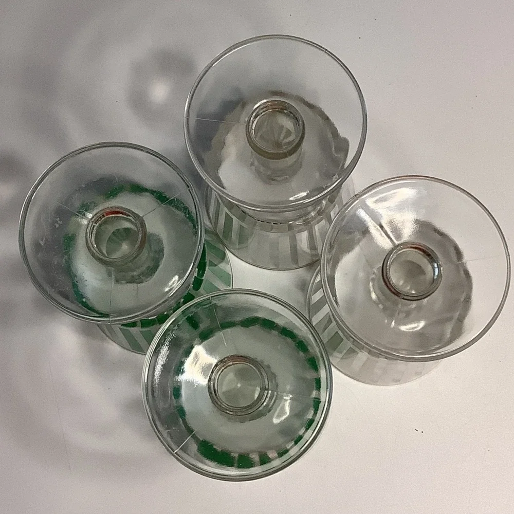 Carousel MCM Green & White Striped Short Goblet Glasses VTG Set of 4
